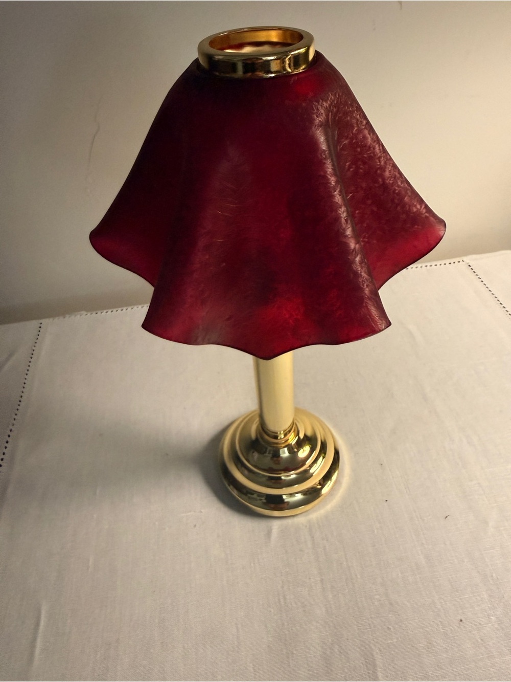 PartyLite tea light Brass Table Lamp with Red Shade - Home Accents